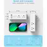 Surge Protector Outlet Extender - with Rotating Plug, 6 AC Multi Plug Outlet with 3 USB Ports (1 USB C), 1800J Wall Charger, 3-Sided Power Strip with Spaced Outlet Splitter for...