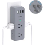 Surge Protector Outlet Extender - with Rotating Plug, 6 AC Multi Plug Outlet with 3 USB Ports (1 USB C), 1800J Wall Charger, 3-Sided Power Strip with Spaced Outlet Splitter for...