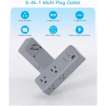 Surge Protector Outlet Extender - with Rotating Plug, 6 AC Multi Plug Outlet with 3 USB Ports (1 USB C), 1800J Wall Charger, 3-Sided Power Strip with Spaced Outlet Splitter for...