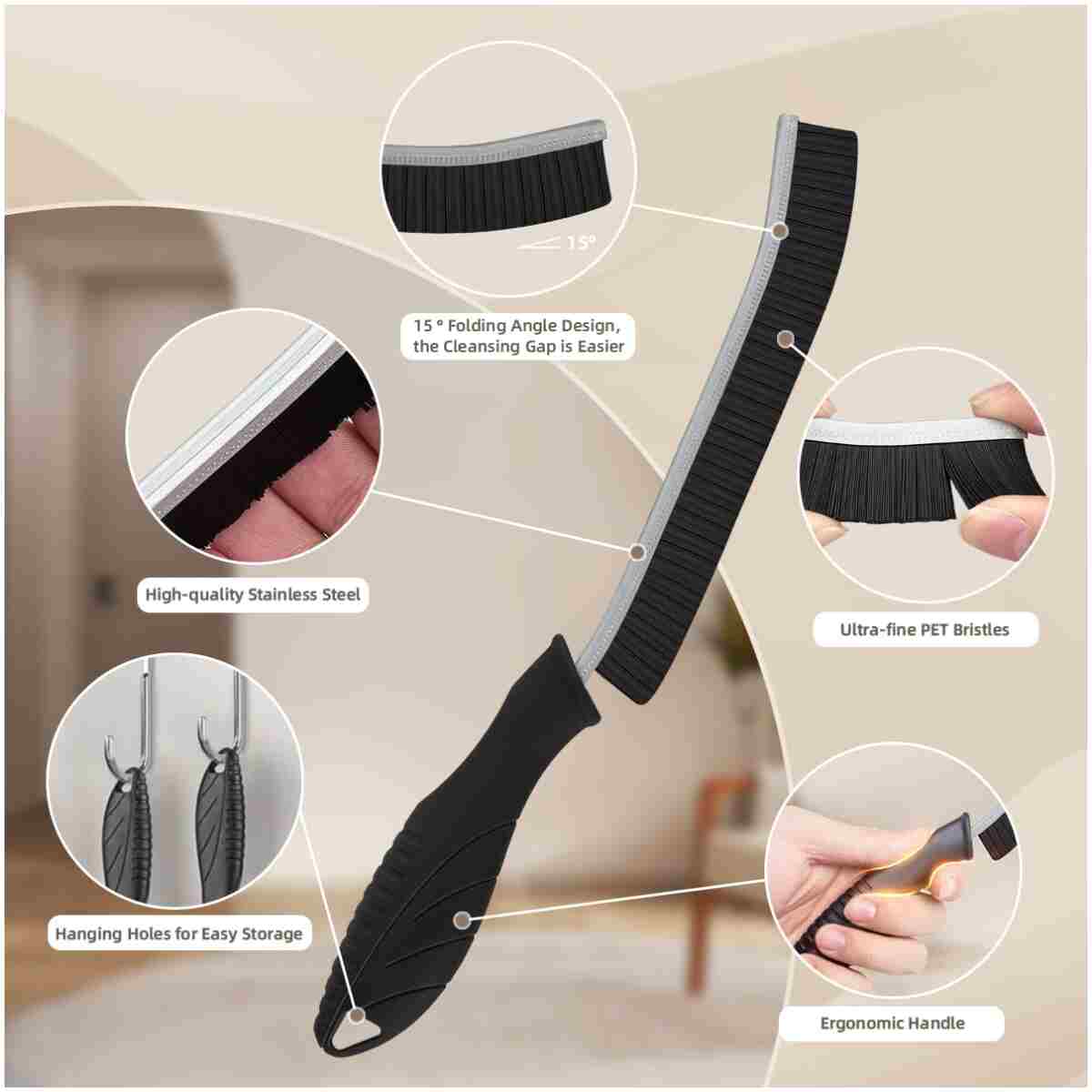 SXhyf Hard Bristle Crevice Cleaning Brush - Multifunctional Gap Cleaning Brush, Bathroom Cleaning Tools, Grout Brush, Crevice Cleaning Supplies for Household Use, Kitchen,...