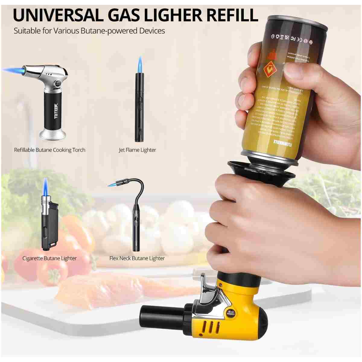 TBTEEK Butane Torch, Kitchen Torch Cooking Torch with Safety Lock & Adjustable Flame for Cooking, BBQ, Baking, Brulee, Creme, DIY Soldering(Butane Not Included)