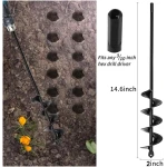TCBWFY Auger Drill Bit 2x14.6inch Garden Plant Flower Bulb Auger Rapid Planter Bulb & Bedding Plant Auger for 3/8" Hex Drive Earth Drill Fence Post Umbrella Hole Digger