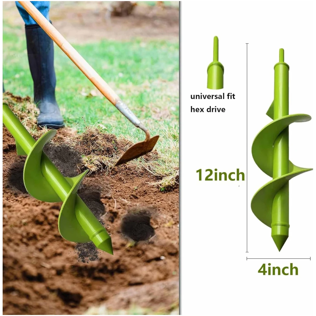 TCBWFY Auger Drill Bit 2x14.6inch Garden Plant Flower Bulb Auger Rapid Planter Bulb & Bedding Plant Auger for 3/8" Hex Drive Earth Drill Fence Post Umbrella Hole Digger