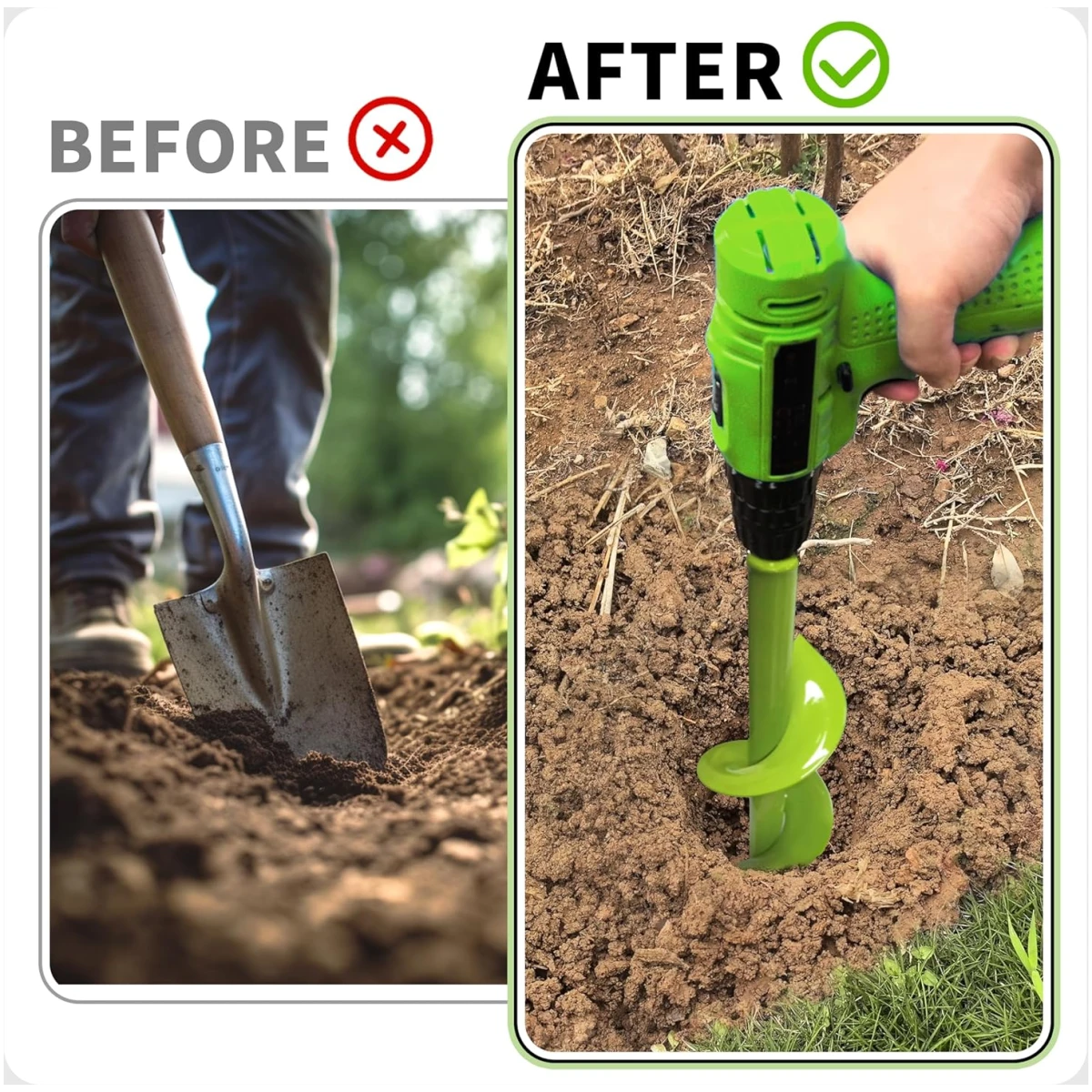 TCBWFY Auger Drill Bit 2x14.6inch Garden Plant Flower Bulb Auger Rapid Planter Bulb & Bedding Plant Auger for 3/8" Hex Drive Earth Drill Fence Post Umbrella Hole Digger
