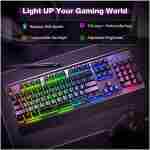 TECKNET Gaming Keyboard, USB Wired Computer Keyboard, 15-Zone RGB Illumination, IP32 Water Resistance, 25 Anti-ghosting Keys, All-Metal Panel (Whisper Quiet Gaming Switch)