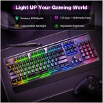 TECKNET Gaming Keyboard, USB Wired Computer Keyboard, 15-Zone RGB Illumination, IP32 Water Resistance, 25 Anti-ghosting Keys, All-Metal Panel (Whisper Quiet Gaming Switch)