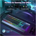 TECKNET Gaming Keyboard, USB Wired Computer Keyboard, 15-Zone RGB Illumination, IP32 Water Resistance, 25 Anti-ghosting Keys, All-Metal Panel (Whisper Quiet Gaming Switch)