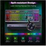 TECKNET Gaming Keyboard, USB Wired Computer Keyboard, 15-Zone RGB Illumination, IP32 Water Resistance, 25 Anti-ghosting Keys, All-Metal Panel (Whisper Quiet Gaming Switch)