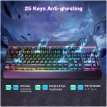 TECKNET Gaming Keyboard, USB Wired Computer Keyboard, 15-Zone RGB Illumination, IP32 Water Resistance, 25 Anti-ghosting Keys, All-Metal Panel (Whisper Quiet Gaming Switch)