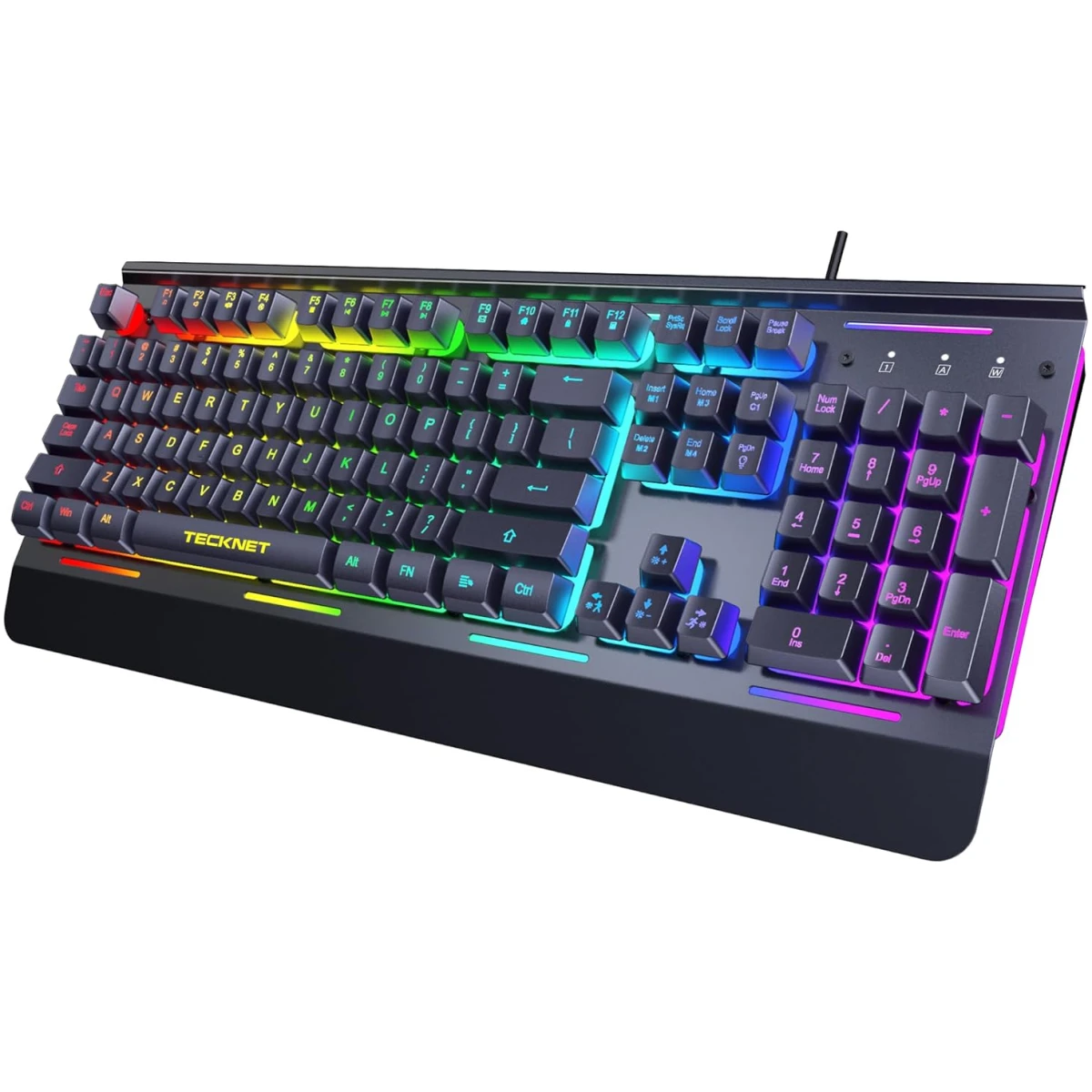 TECKNET Gaming Keyboard, USB Wired Computer Keyboard, 15-Zone RGB Illumination, IP32 Water Resistance, 25 Anti-ghosting Keys, All-Metal Panel (Whisper Quiet Gaming Switch)