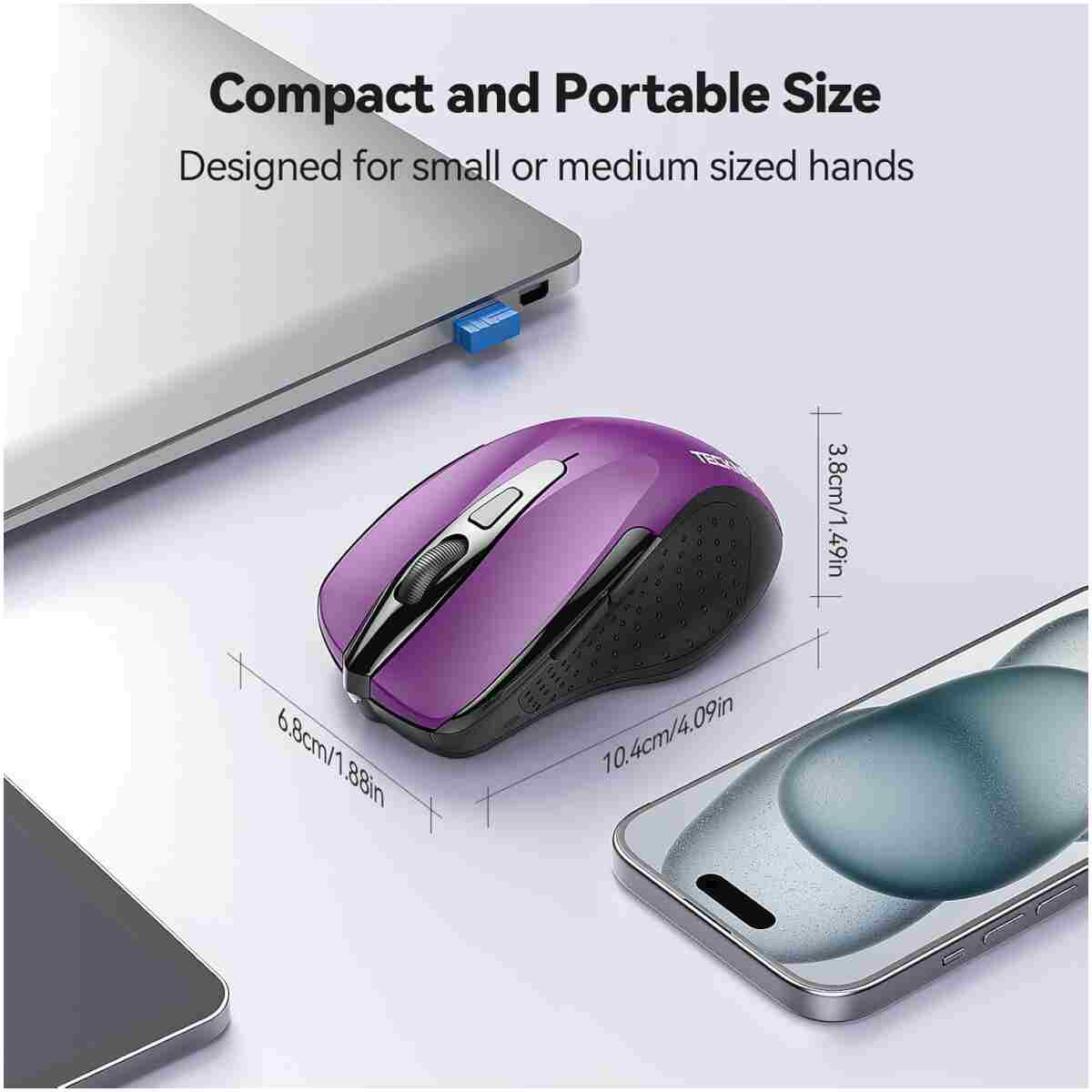 TECKNET Wireless Mouse, 2.4G Ergonomic Optical Mouse, Computer Mouse for Laptop, PC, Computer, Chromebook, Notebook, 6 Buttons, 24 Months Battery Life, 2600 DPI, 5 Adjustment...