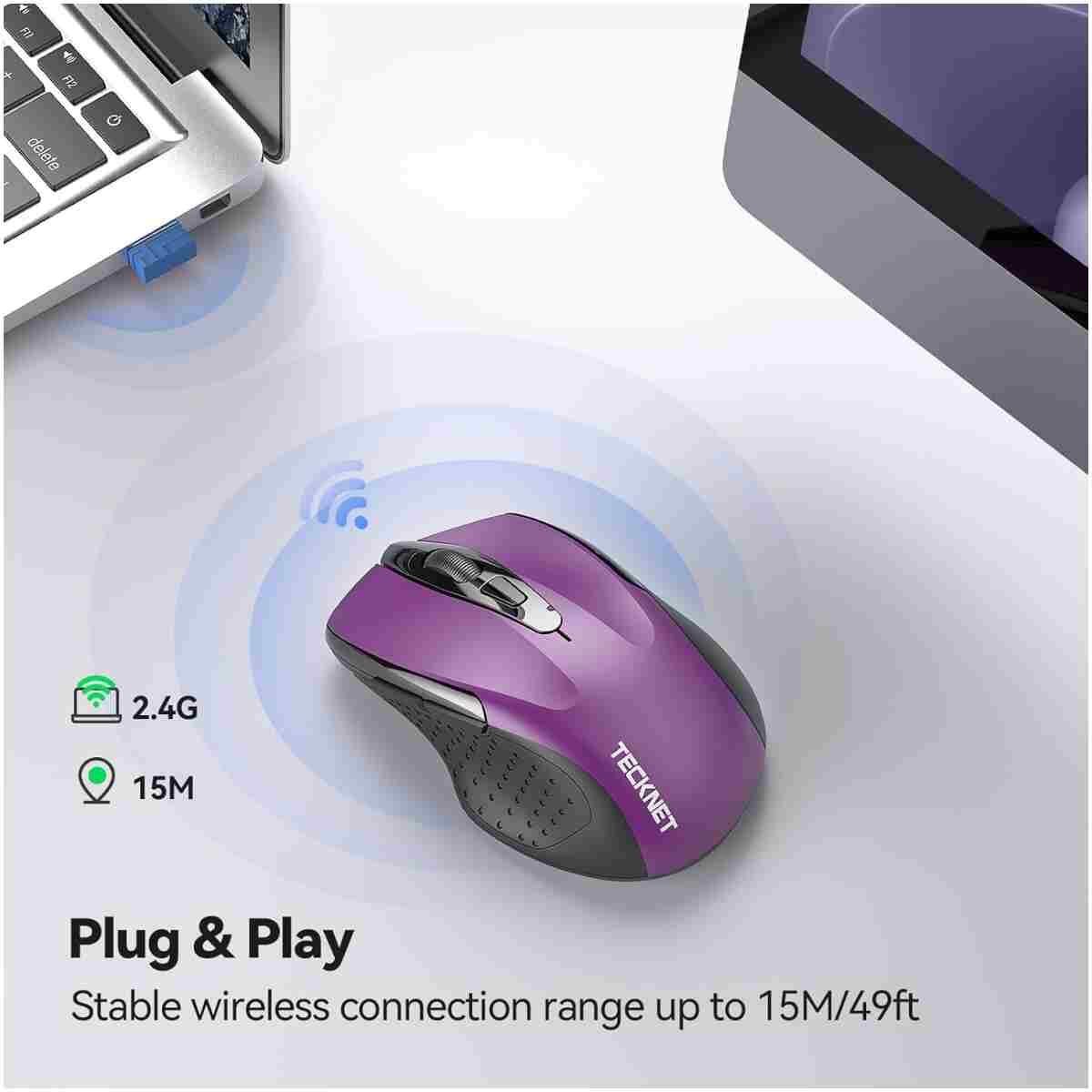 TECKNET Wireless Mouse, 2.4G Ergonomic Optical Mouse, Computer Mouse for Laptop, PC, Computer, Chromebook, Notebook, 6 Buttons, 24 Months Battery Life, 2600 DPI, 5 Adjustment...