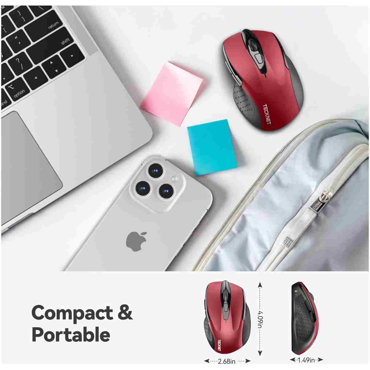 TECKNET Wireless Mouse, 2.4G Ergonomic Optical Mouse, Computer Mouse for Laptop, PC, Computer, Chromebook, Notebook, 6 Buttons, 24 Months Battery Life, 2600 DPI, 5 Adjustment...