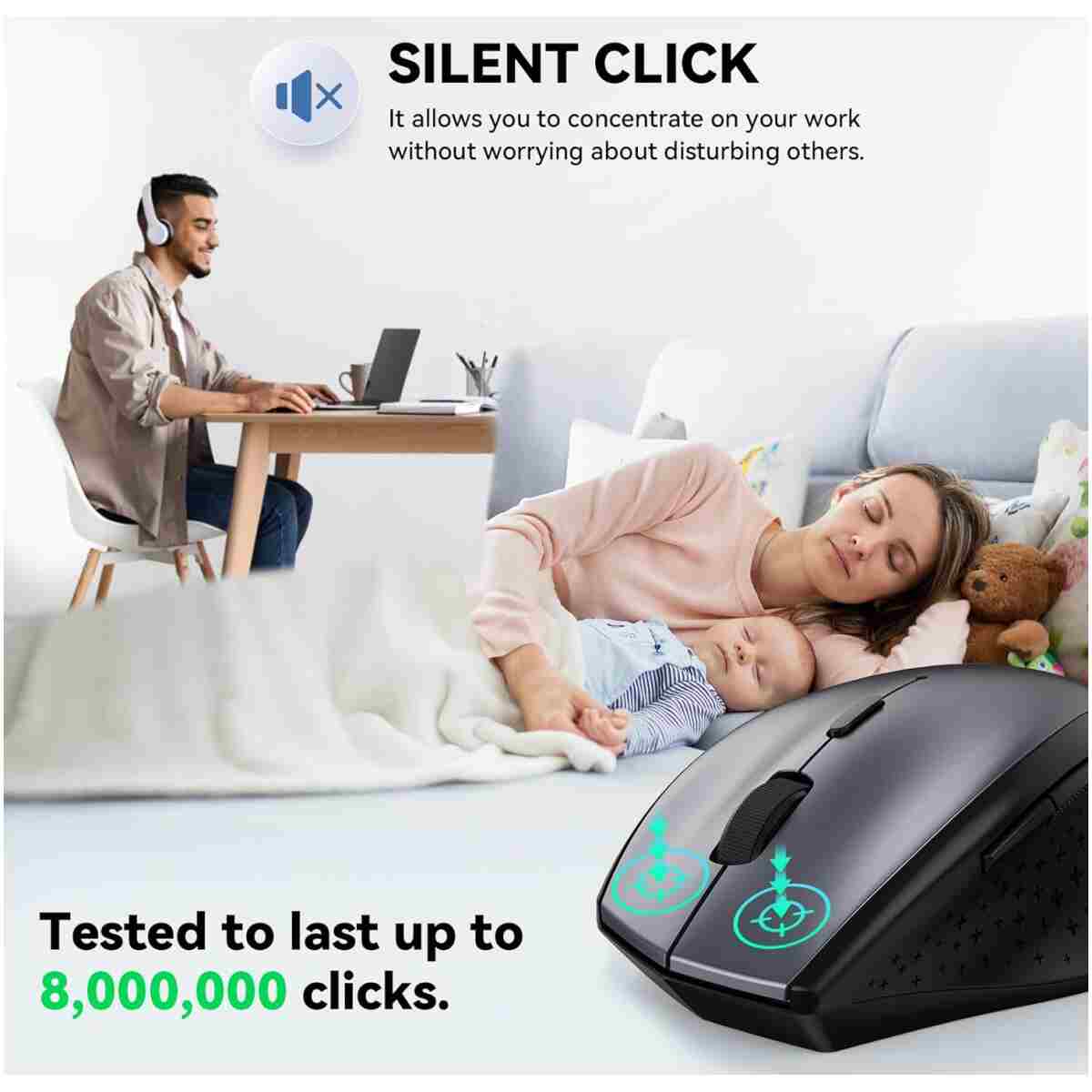 TECKNET Wireless Mouse, 2.4G USB Computer Mouse with 6-Level Adjustable 4800 DPI, Silent Mouse Quiet Click，30 Months Battery, Ergonomic Grips, 6 Buttons Portable for PC,...