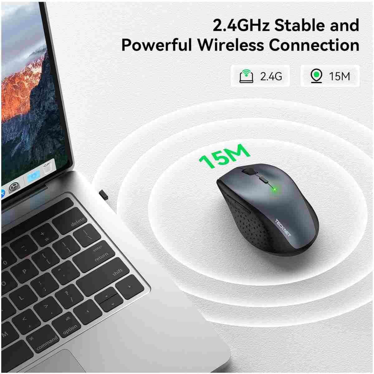 TECKNET Wireless Mouse, 2.4G USB Computer Mouse with 6-Level Adjustable 4800 DPI, Silent Mouse Quiet Click，30 Months Battery, Ergonomic Grips, 6 Buttons Portable for PC,...