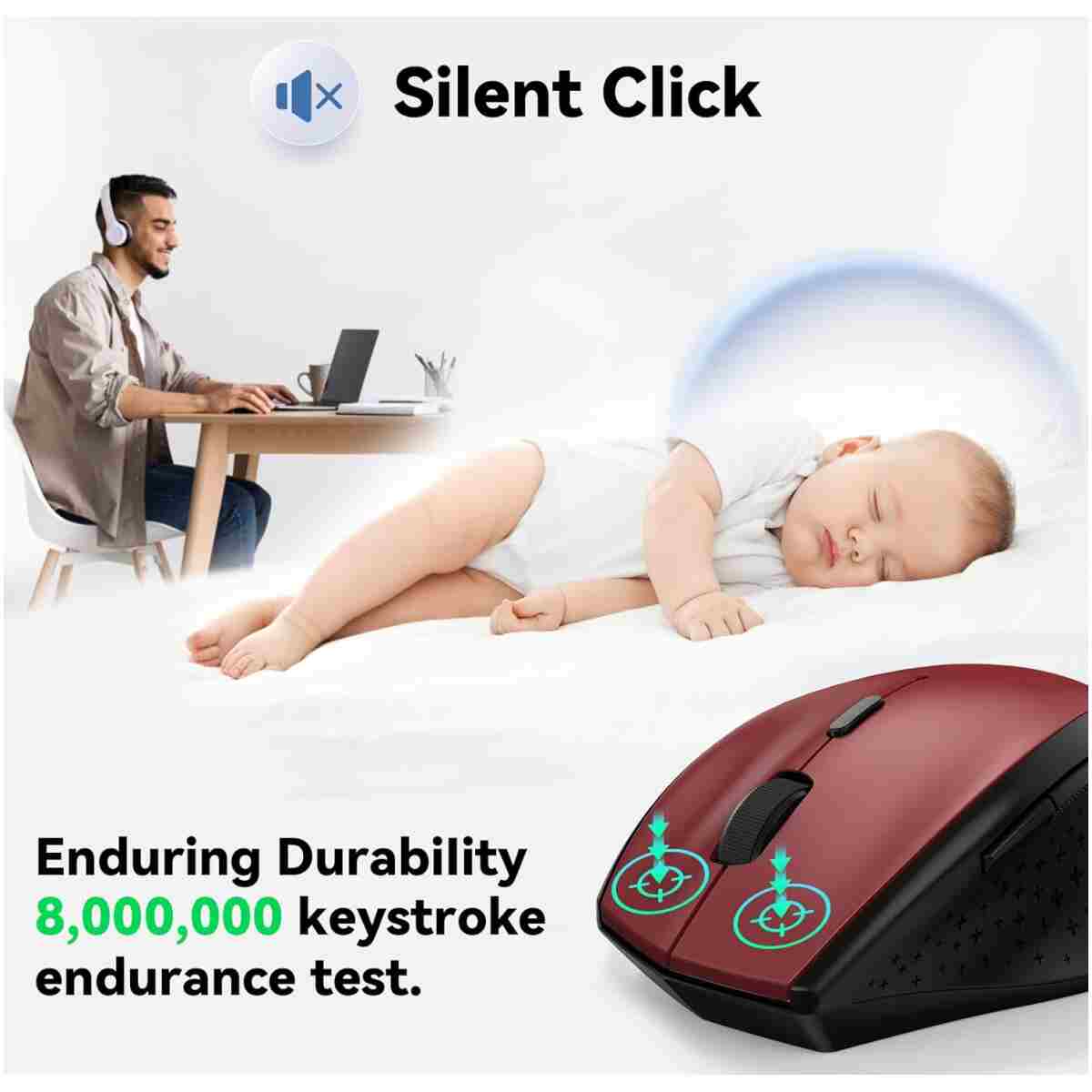 TECKNET Wireless Mouse, 2.4G USB Computer Mouse with 6-Level Adjustable 4800 DPI, Silent Mouse Quiet Click，30 Months Battery, Ergonomic Grips, 6 Buttons Portable for PC,...