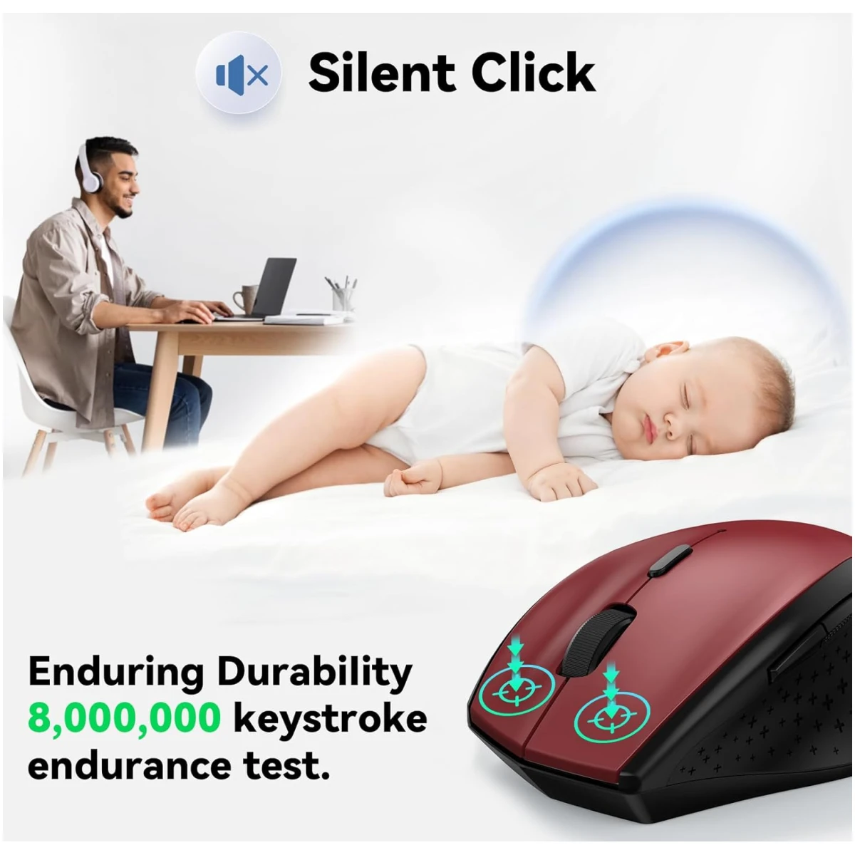 TECKNET Wireless Mouse, 2.4G USB Computer Mouse with 6-Level Adjustable 4800 DPI, Silent Mouse Quiet Click，30 Months Battery, Ergonomic Grips, 6 Buttons Portable for PC,...
