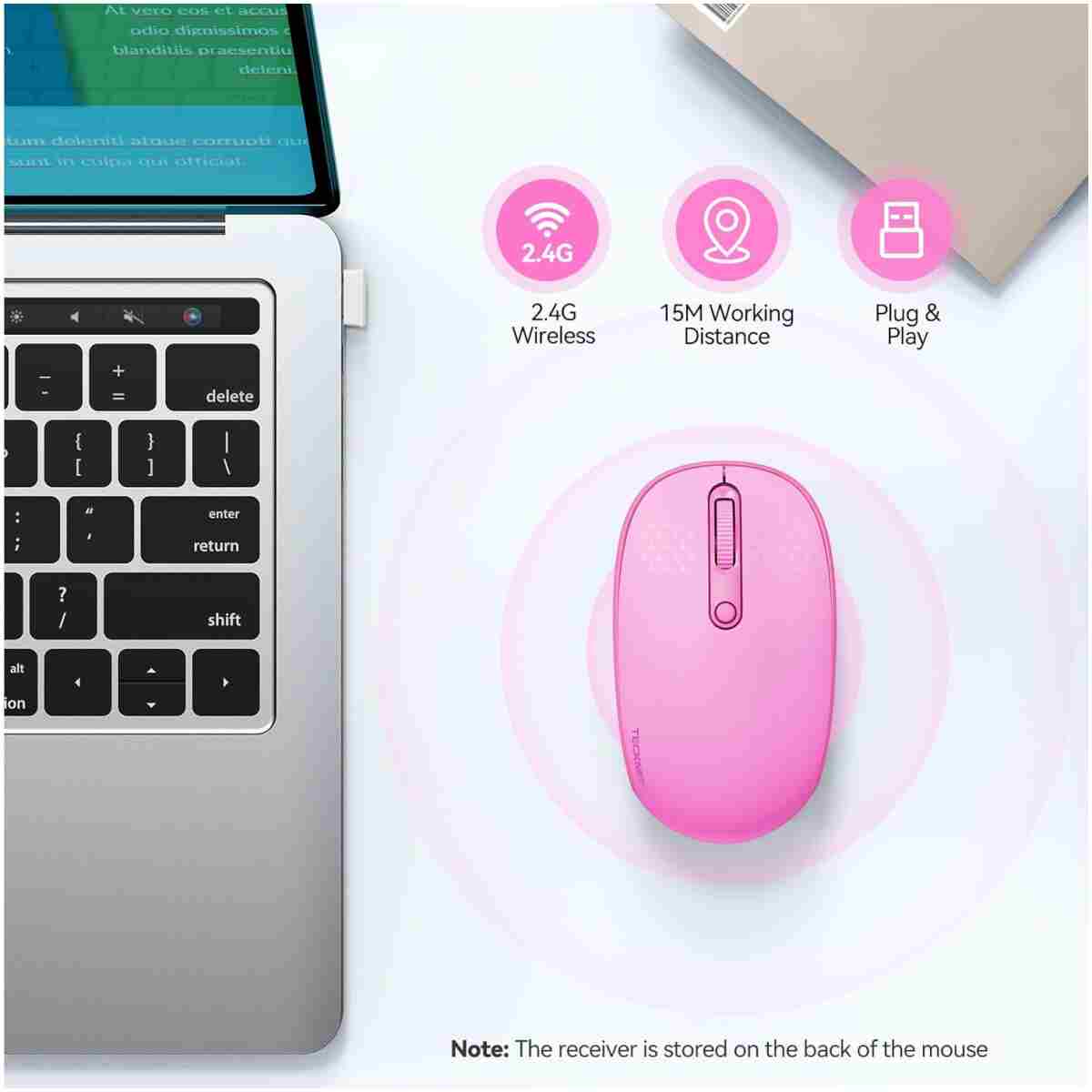 TECKNET Wireless Mouse for Laptop, 2.4G Quiet Computer Mouse with USB Receiver, 4 Buttons Portable Cordless Mice for Chromebook, Laptop, PC, Mac, 800/1200/1600 DPI - Mint Green