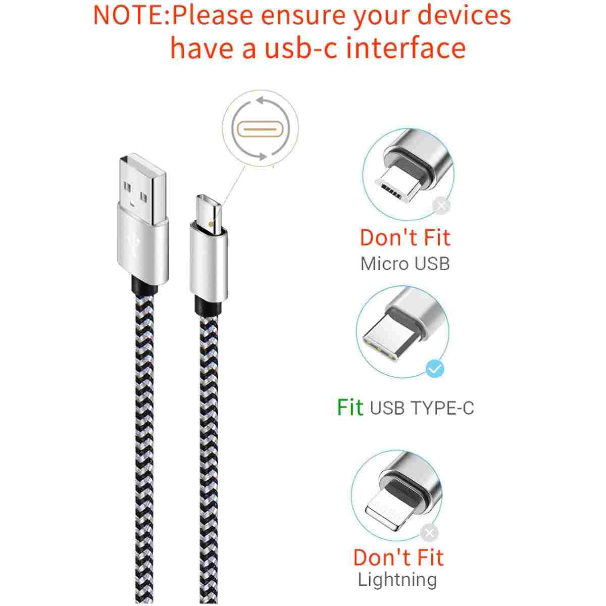 Teeind USB Type C Cable Fast Charging, Tpc001 5 Pack(6Ft 3A) Braided C Charger Cables Compatible with Samsung S10e/note 9/s10/s9/s8 Plus/A80/A50/A20