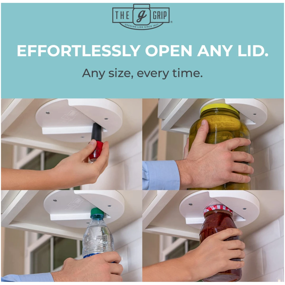 The Grip Jar Opener | Original Under Cabinet Jar Lid & Bottle Opener, Effortless for Weak Hands & Seniors with Arthritis - Made In USA