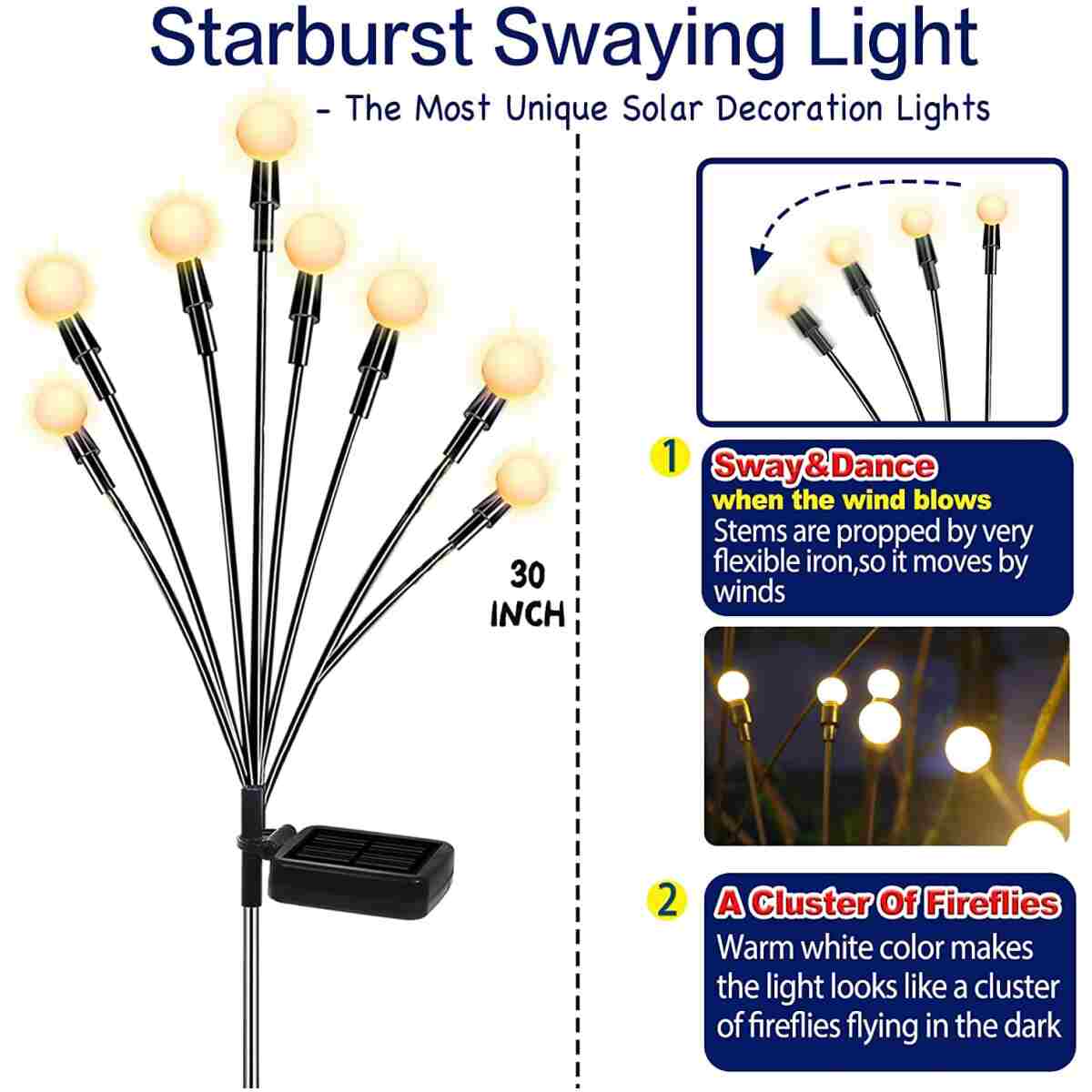 TONULAX Solar Garden Lights - New Upgraded Solar Swaying Light, Sway by Wind, Solar Outdoor Lights, Yard Patio Pathway Decoration, High Flexibility Iron Wire & Heavy Bulb Base,...