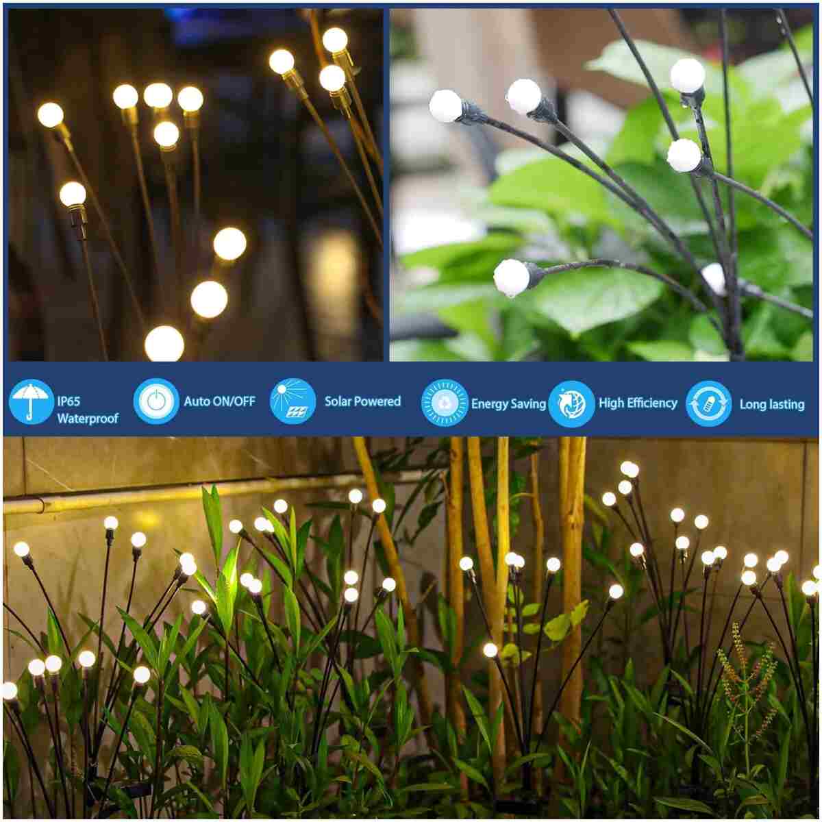 TONULAX Solar Garden Lights - New Upgraded Solar Swaying Light, Sway by Wind, Solar Outdoor Lights, Yard Patio Pathway Decoration, High Flexibility Iron Wire & Heavy Bulb Base,...