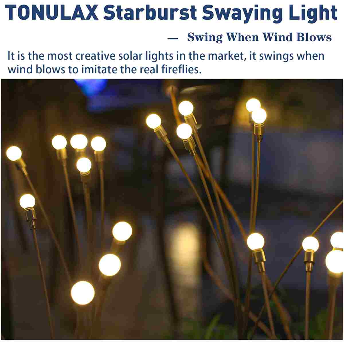 TONULAX Solar Garden Lights - New Upgraded Solar Swaying Light, Sway by Wind, Solar Outdoor Lights, Yard Patio Pathway Decoration, High Flexibility Iron Wire & Heavy Bulb Base,...