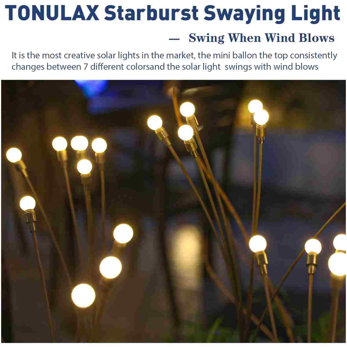 TONULAX Solar Garden Lights - New Upgraded Solar Swaying Light, Sway by Wind, Solar Outdoor Lights, Yard Patio Pathway Decoration, High Flexibility Iron Wire & Heavy Bulb Base,...