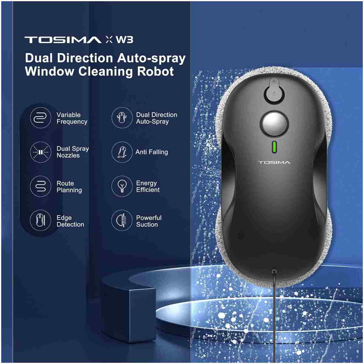 Tosima Window Cleaning Robot W2S, Automatic Cleaning with Intelligent Path Planning, 3800Pa Suction Power, Edge Detection Technology, Remote Control