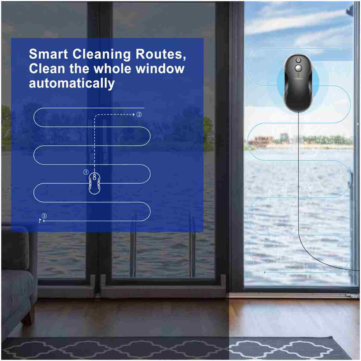 Tosima Window Cleaning Robot W2S, Automatic Cleaning with Intelligent Path Planning, 3800Pa Suction Power, Edge Detection Technology, Remote Control