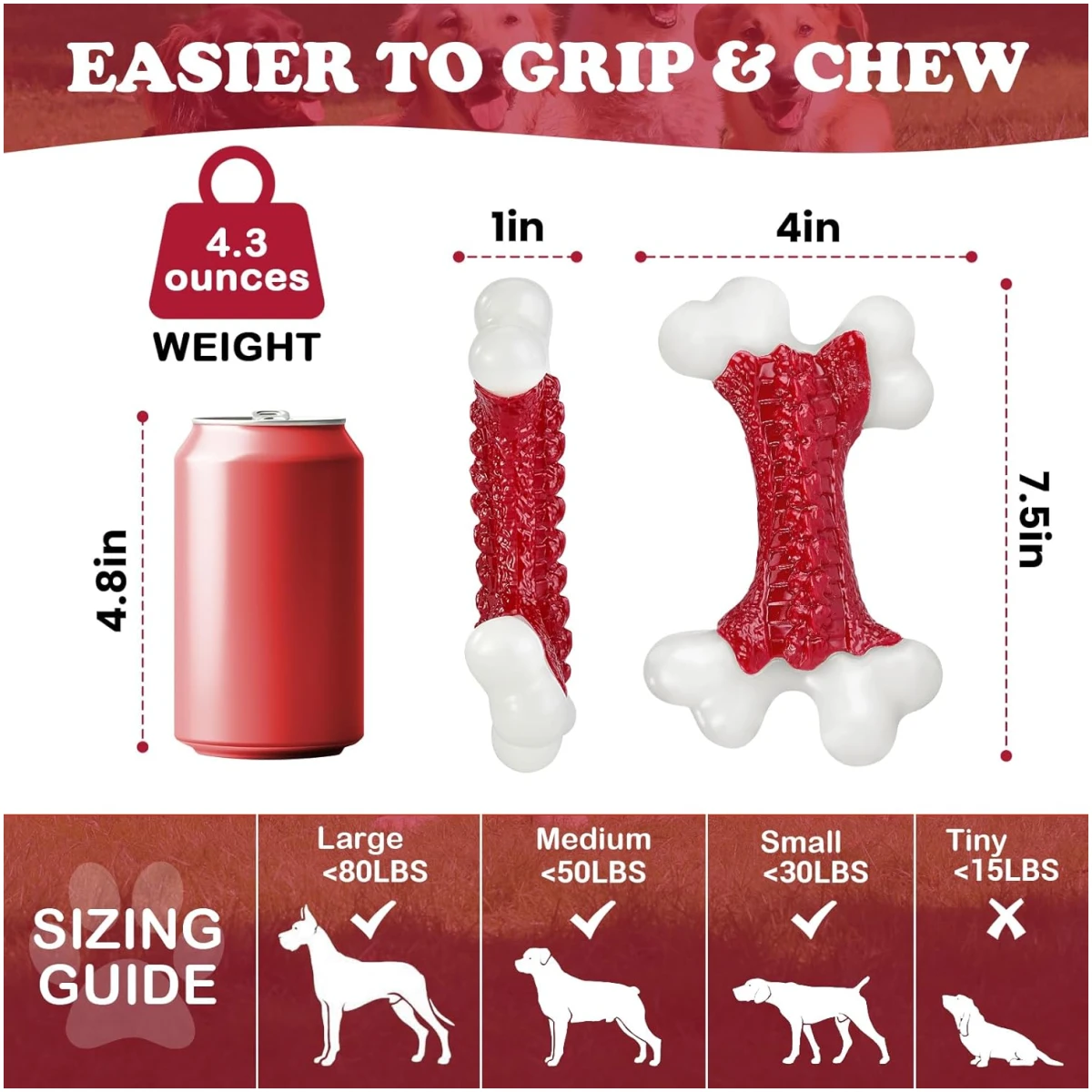 Tough Dog Toys, Toys for Aggressive Chewers Large Breed, Chew Dogs, Bone Toy Nylon Dogs Almost Indestructible