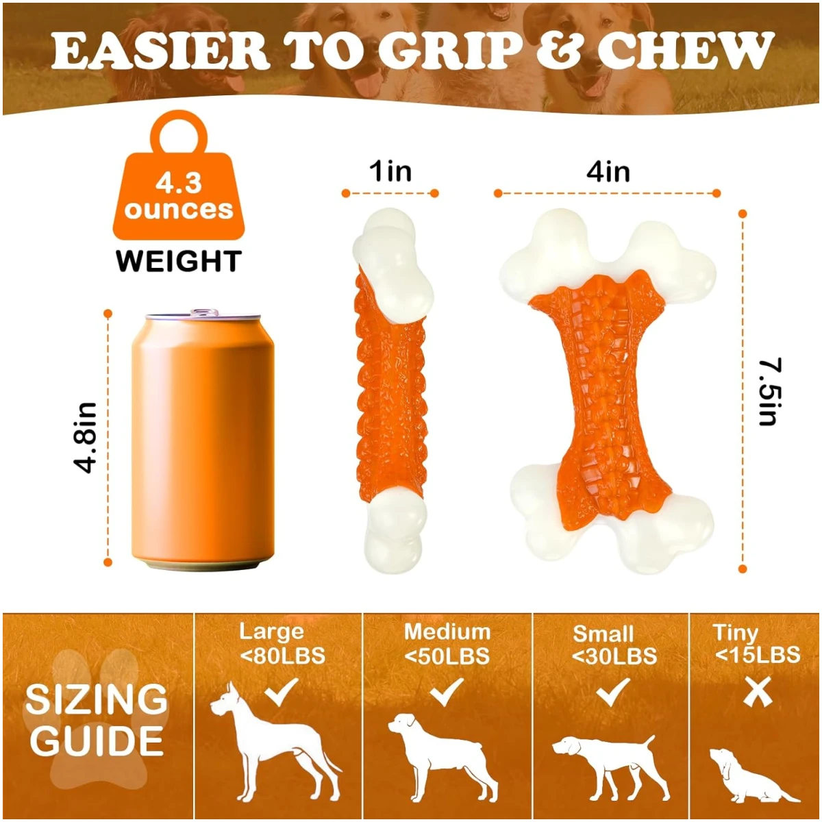 Tough Dog Toys, Toys for Aggressive Chewers Large Breed, Chew Dogs, Bone Toy Nylon Dogs Almost Indestructible