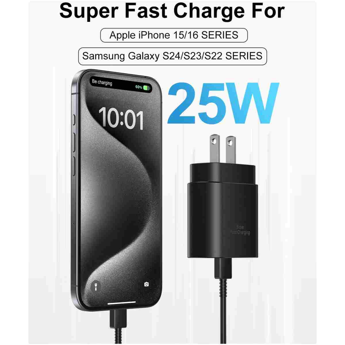 Type C Charger Fast Charging, USB C Charger Block, 2-Pack 25W Phone Super Fast Charger with 6Ft USB-C Cable Compatible with iPhone 15/16/Plus/Pro/Pro Max, Galaxy S25/S24/Plus/Ultra