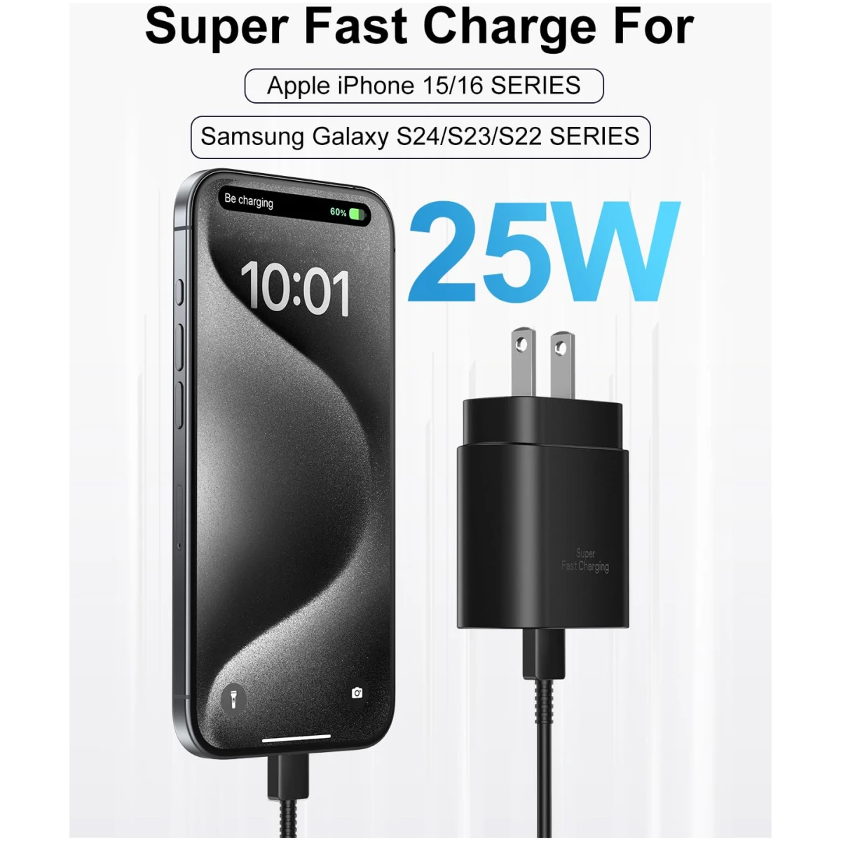 Type C Charger Fast Charging, USB C Charger Block, 2-Pack 25W Phone Super Fast Charger with 6Ft USB-C Cable Compatible with iPhone 15/16/Plus/Pro/Pro Max, Galaxy S25/S24/Plus/Ultra