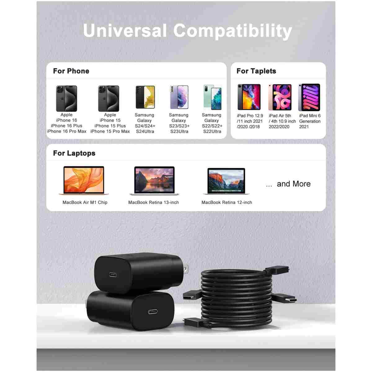 Type C Charger Fast Charging, USB C Charger Block, 2-Pack 25W Phone Super Fast Charger with 6Ft USB-C Cable Compatible with iPhone 15/16/Plus/Pro/Pro Max, Galaxy S25/S24/Plus/Ultra