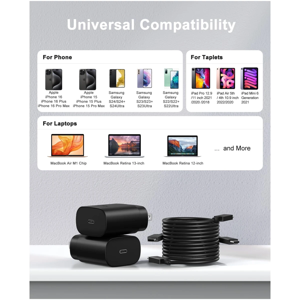 Type C Charger Fast Charging, USB C Charger Block, 2-Pack 25W Phone Super Fast Charger with 6Ft USB-C Cable Compatible with iPhone 15/16/Plus/Pro/Pro Max, Galaxy S25/S24/Plus/Ultra