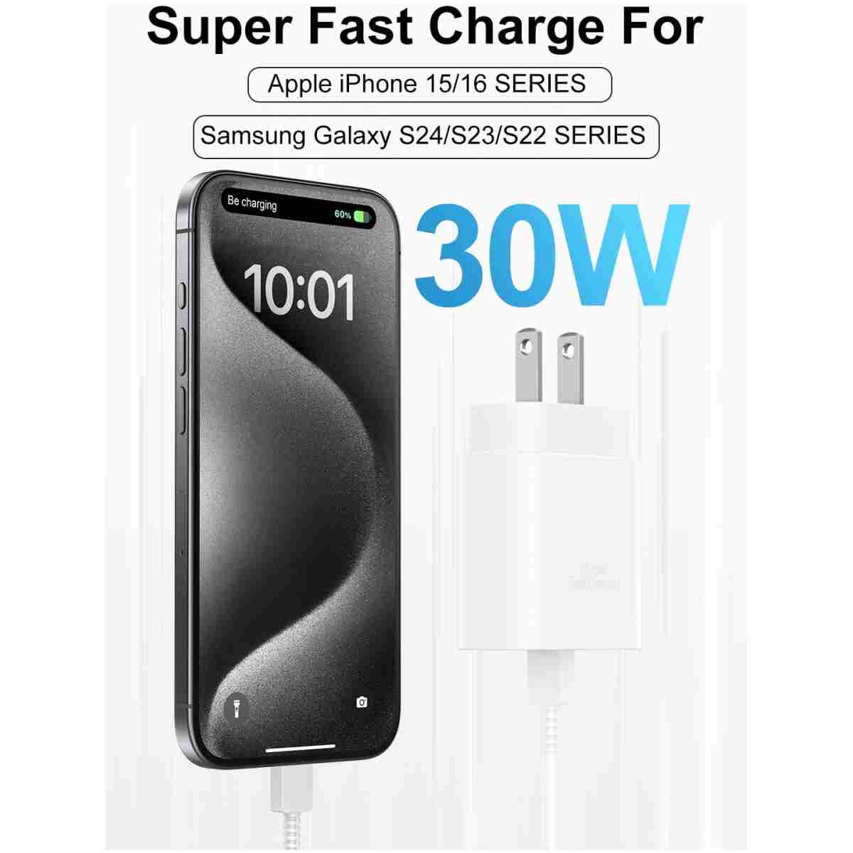 Type C Charger Fast Charging, USB C Charger Block, 2-Pack 25W Phone Super Fast Charger with 6Ft USB-C Cable Compatible with iPhone 15/16/Plus/Pro/Pro Max, Galaxy S25/S24/Plus/Ultra