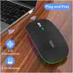 Uiosmuph LED Wireless Mouse, G12 Slim Rechargeable Silent Mouse, 2.4G Portable USB Optical Computer Mice with USB Receiver and Type C Adapter (Matte Black)