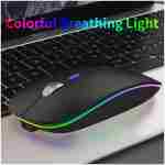 Uiosmuph LED Wireless Mouse, G12 Slim Rechargeable Silent Mouse, 2.4G Portable USB Optical Computer Mice with USB Receiver and Type C Adapter (Matte Black)