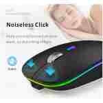Uiosmuph LED Wireless Mouse, G12 Slim Rechargeable Silent Mouse, 2.4G Portable USB Optical Computer Mice with USB Receiver and Type C Adapter (Matte Black)