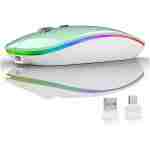 Uiosmuph LED Wireless Mouse, G12 Slim Rechargeable Silent Mouse, 2.4G Portable USB Optical Computer Mice with USB Receiver and Type C Adapter (Matte Black)