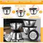 Umite Chef Mixing Bowls with Airtight Lids, 26Pcs Stainless Steel Bowls Set, 3 Grater Attachments & Black Non-Slip Bottoms Size 7, 4, 2.5, 2.0,1.5, 1QT, Great for Mixing & Serving