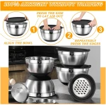 Umite Chef Mixing Bowls with Airtight Lids, 26Pcs Stainless Steel Bowls Set, 3 Grater Attachments & Black Non-Slip Bottoms Size 7, 4, 2.5, 2.0,1.5, 1QT, Great for Mixing & Serving