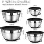 Umite Chef Mixing Bowls with Airtight Lids, 8PCS Stainless Steel Nesting Mixing Bowls Set, 3 Grater Attachments & Non-Slip Bottoms, Black Kitchen Bowls, Size 5, 4, 3.5, 2, 1.5QT...