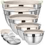 Umite Chef Mixing Bowls with Airtight Lids, 8PCS Stainless Steel Nesting Mixing Bowls Set, 3 Grater Attachments & Non-Slip Bottoms, Black Kitchen Bowls, Size 5, 4, 3.5, 2, 1.5QT...