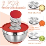Umite Chef Mixing Bowls with Airtight Lids Set, 8PCS Stainless Steel Nesting Bowls Set, 3 Grater Attachments & Non-Slip Bottoms, Size 5, 4, 3.5, 2, 1.5QT for Baking &...