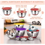 Umite Chef Mixing Bowls with Airtight Lids Set, 8PCS Stainless Steel Nesting Bowls Set, 3 Grater Attachments & Non-Slip Bottoms, Size 5, 4, 3.5, 2, 1.5QT for Baking &...