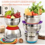 Umite Chef Mixing Bowls with Airtight Lids Set, 8PCS Stainless Steel Nesting Bowls Set, 3 Grater Attachments & Non-Slip Bottoms, Size 5, 4, 3.5, 2, 1.5QT for Baking &...