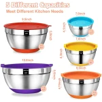 Umite Chef Mixing Bowls with Airtight Lids Set, 8PCS Stainless Steel Nesting Bowls Set, 3 Grater Attachments & Non-Slip Bottoms, Size 5, 4, 3.5, 2, 1.5QT for Baking &...