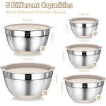 Umite Chef Mixing Bowls with Airtight Lids Set, 8PCS Stainless Steel Nesting Bowls Set, 3 Grater Attachments & Non-Slip Bottoms, Size 5, 4, 3.5, 2, 1.5QT for Baking &...